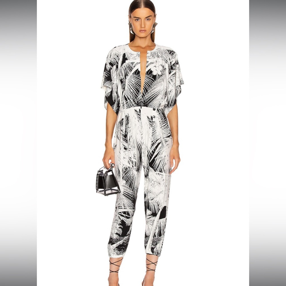 Norma Kamali Rectangle Jog Jumpsuit Black and White Palm Beach Pattern